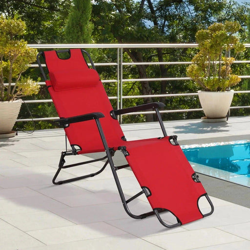 Convertible Red Sun Lounger - Elegant Folding Recliner with Pillow - Outsunny - Green4Life