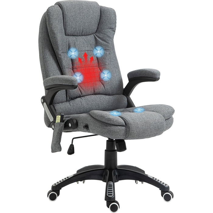 Vinsetto Recliner Office Chair with Six Massage Heating Points, Linen-Feel Upholstery - Grey - Green4Life