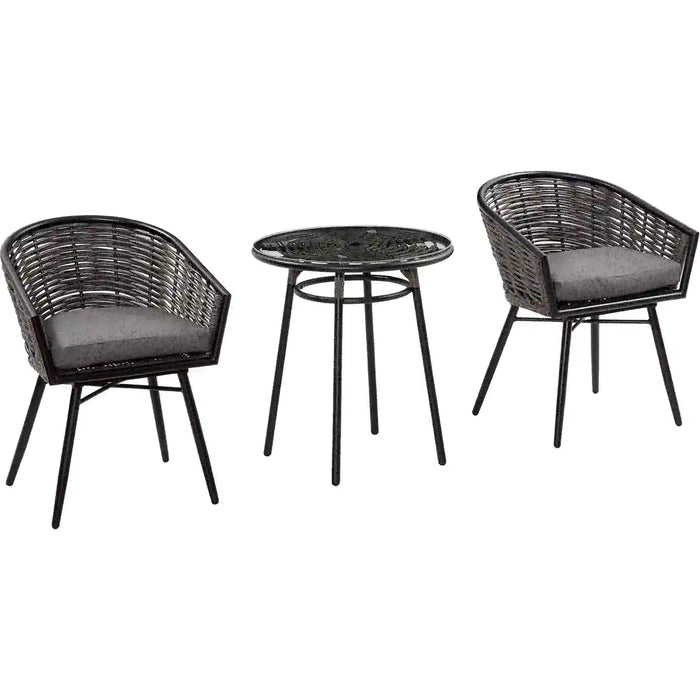 Outsunny Bistro Bliss - 2-Seater Rattan Bistro Set with Round Table - Grey/Black - Green4Life