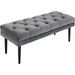 Button Tufted Ottoman Bench with Velvet-Feel Upholstery - Grey - Green4Life