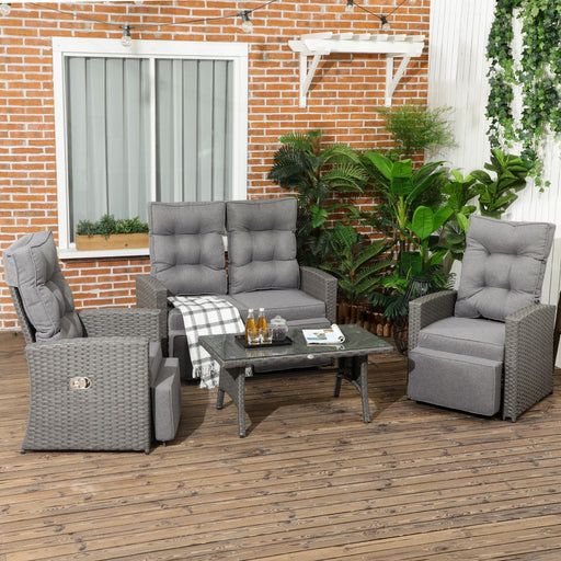 4-Piece Rattan Retreat - Outdoor Set with Reclining Chair and Glass Table - Outsunny - Green4Life