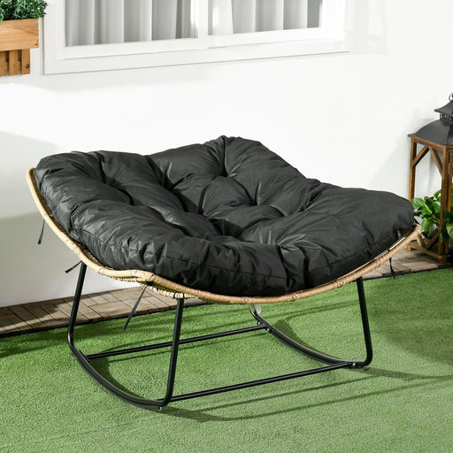 Outsunny Luxurious Patio Rattan Rocking Chair with Thick Cushion - Black - Green4Life