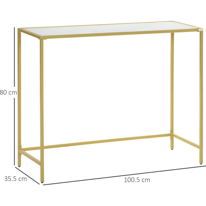 Modern Console Table with Tempered Glass Top and Steel Frame - White/Gold - Green4Life