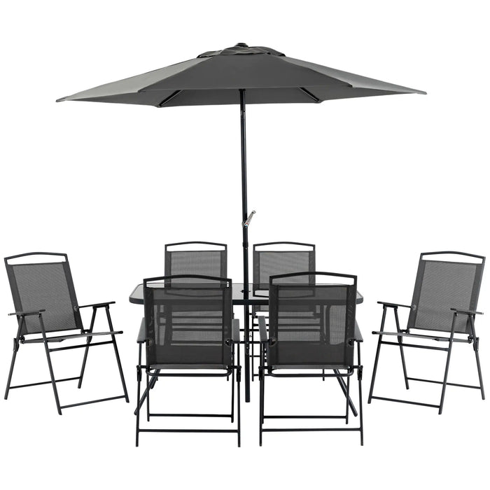 6-Seater Garden Dining Set with Parasol and Folding Chairs - Black - Outsunny