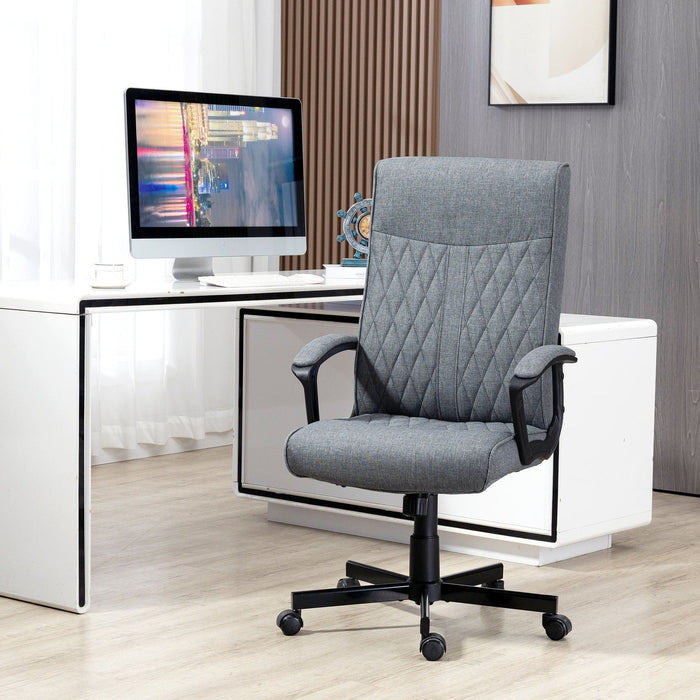 Vinsetto High-Back Office Chair, Linen Upholstery with Adjustable Height and Tilt Function - Grey - Green4Life