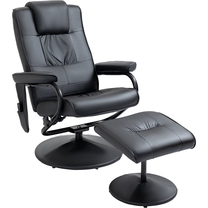 Reclining Massage Armchair with PU Leather Upholstery & Footstool - Black - Green4Life