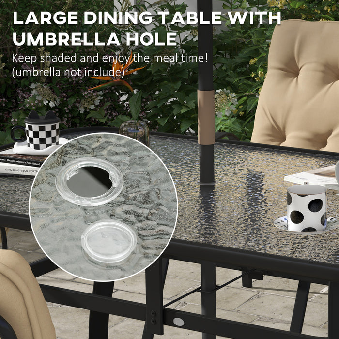 Luxe Outdoor Dining Ensemble - 7-Piece Set with Cushioned Armchairs & Glass Top Table - Beige - Outsunny