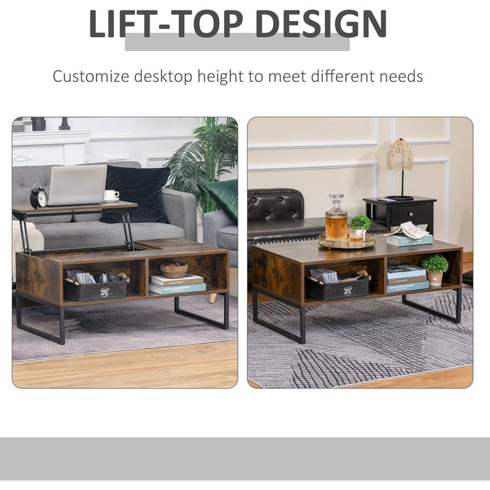 HOMCOM Lift Top Extendable Coffee Table with Hidden Storage Compartment, Drawer & Metal Frame - Dark Brown - Green4Life