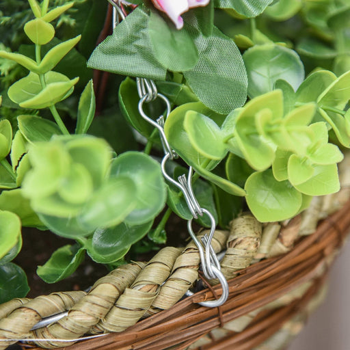 Set of 2 Artificial Plants Lisianthus Flowers with Hanging Planter Baskets - Pink - Outsunny - Green4Life