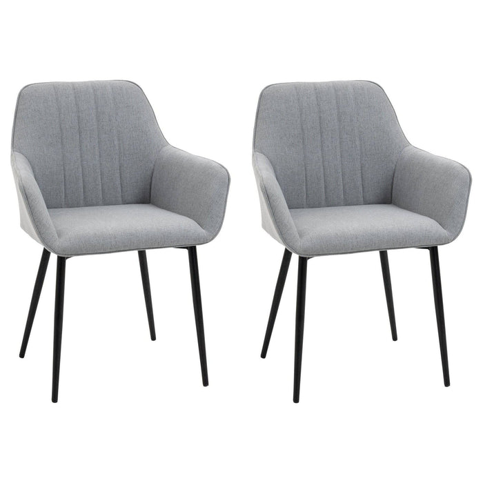 Set of 2 Dining Chairs with Upholstered Linen Fabric - Light Grey - Green4Life