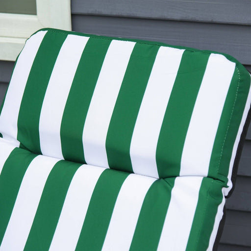 Set of 2 Foldable Recliner Sun Loungers with Fire Retardant Cushions - Green/White - Outsunny - Green4Life