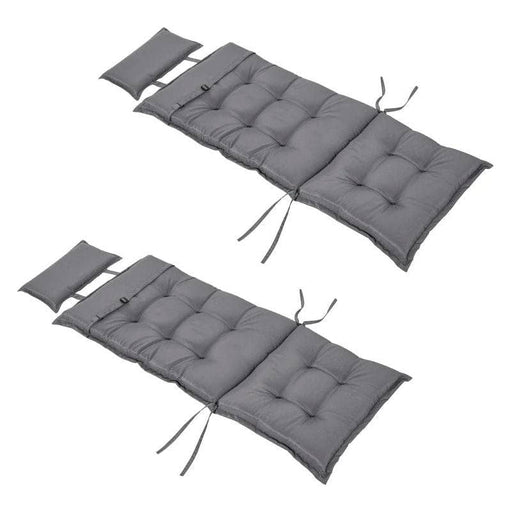Set of 2 Garden Chair Cushions with High Back & Pillow - Grey (120L x 50W cm) - Outsunny - Green4Life