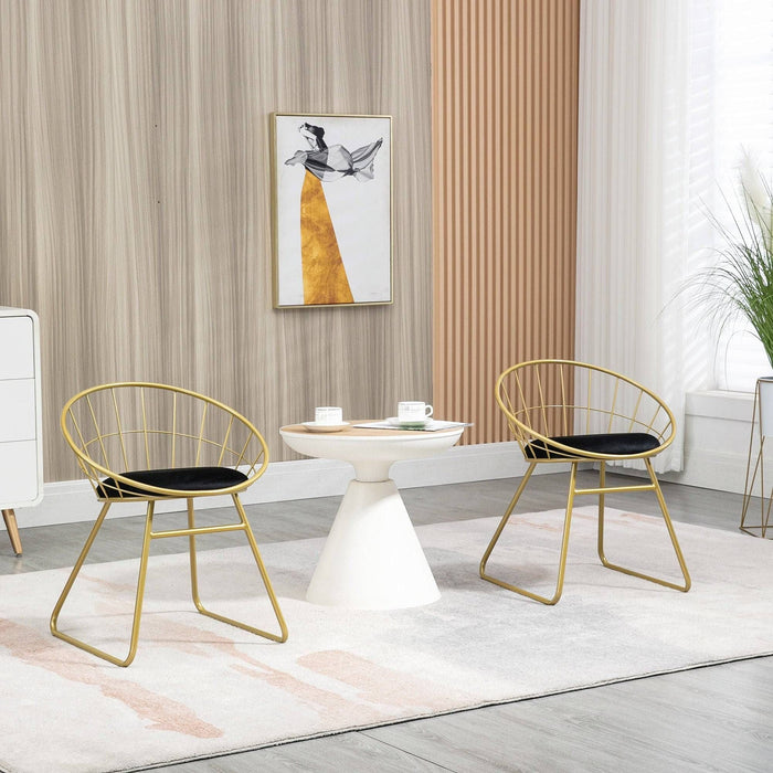 Set of 2 Modern Dining Chairs with Velvet-feel Cushion, Round Back and Steel Frame - Gold - Green4Life