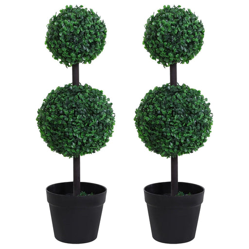 Set of 2 Potted Artificial Boxwood Ball Topiary Trees - 67cm - Outsunny - Green4Life