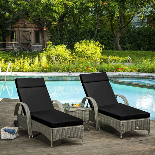 Set of 2 Replacement Sun Lounger Cushions with Ties, 196L x 55W cm - Black - Outsunny - Green4Life