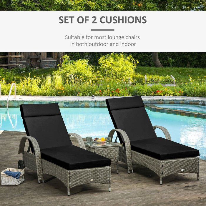 Set of 2 Replacement Sun Lounger Cushions with Ties, 196L x 55W cm - Black - Outsunny - Green4Life