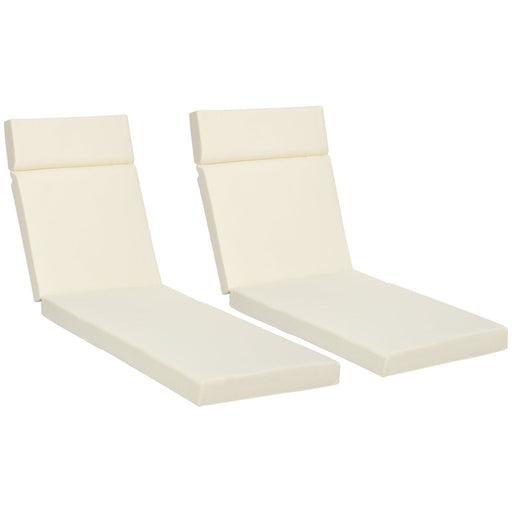 Set of 2 Replacement Sun Lounger Cushions with Ties, 196L x 55W cm - Cream White - Outsunny - Green4Life