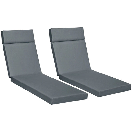 Set of 2 Replacement Sun Lounger Cushions with Ties, 196L x 55W cm - Dark Grey - Outsunny - Green4Life