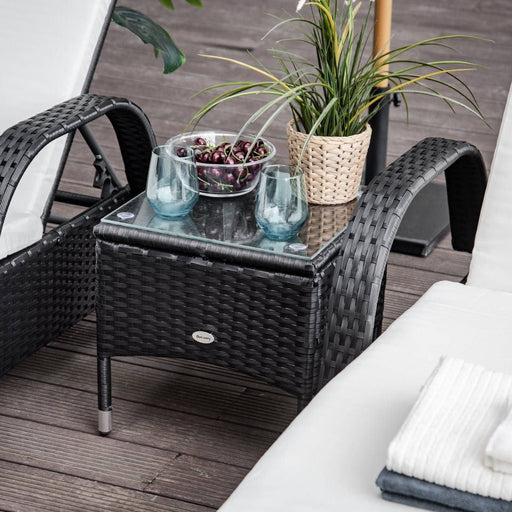 Set of Two PE Rattan Sun Loungers with Side Table - Black/White - Outsunny - Green4Life