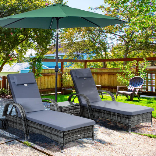 Set of Two PE Rattan Sun Loungers with Side Table - Grey - Outsunny - Green4Life