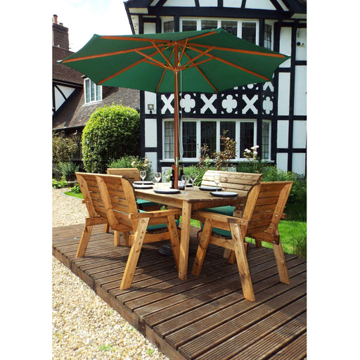 Six Seater Table Set Green with 2 Benches and 2 Armchairs - Scandinavian Redwood - Green4Life