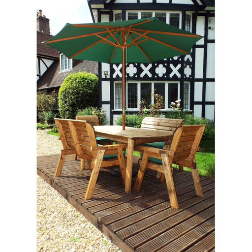 Six Seater Table Set Green with 2 Benches and 2 Armchairs - Scandinavian Redwood - Green4Life