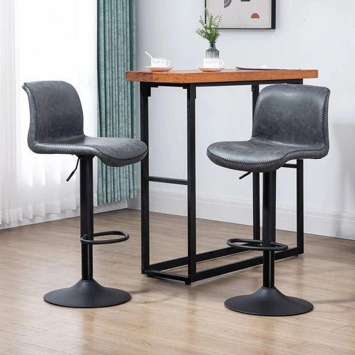 Set of 2 Adjustable Height Swivel Bar Stools with PU Leather Upholstery - Dark Grey - Green4Life