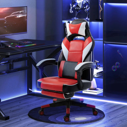 Vinsetto Gaming Chair with Footrest, Neck & Back Pillow - Red - Green4Life