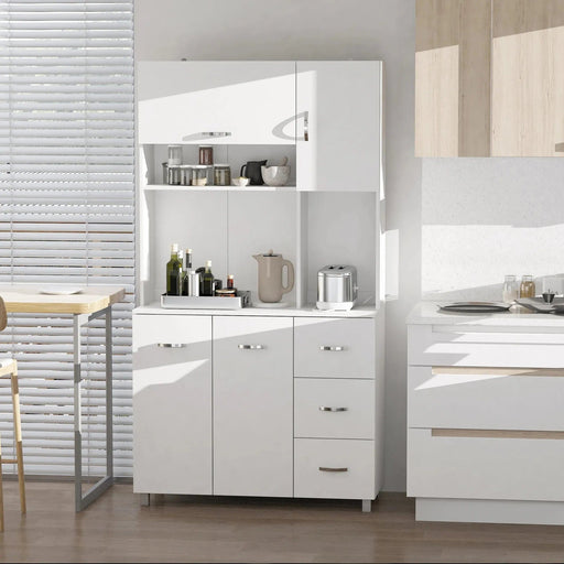Freestanding Kitchen Cabinet Unit with Doors, Shelves, Drawers & Open Compartments 183.5H x 100W x 39.5Dcm - White - Green4Life