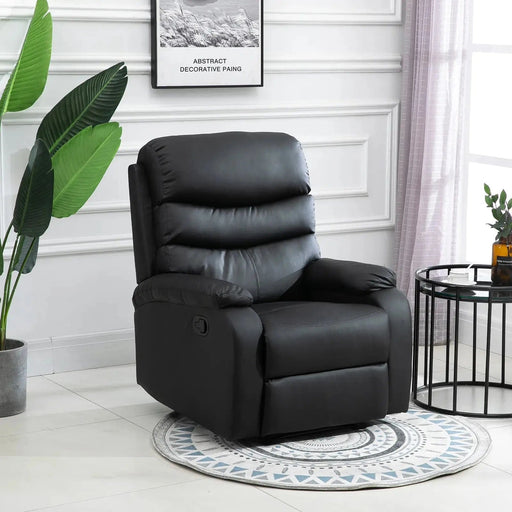 PU Leather Manual Recliner Armchair with Footrest - Black - Green4Life