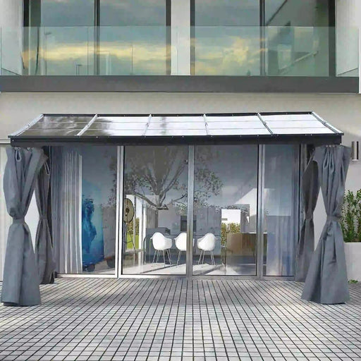 4 x 3(m) Pergola Polycarbonate Roof with Side Curtains - Grey - Green4Life