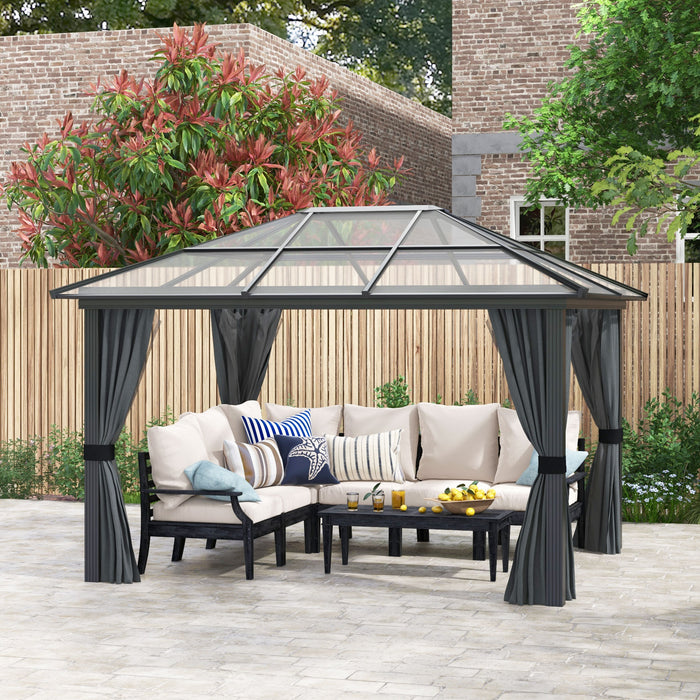 11 x 10 ft (3.6 x 3m) Hardtop Gazebo with UV-Resistant Roof and Aluminium Frame - Complete with Mosquito Netting - Outsunny