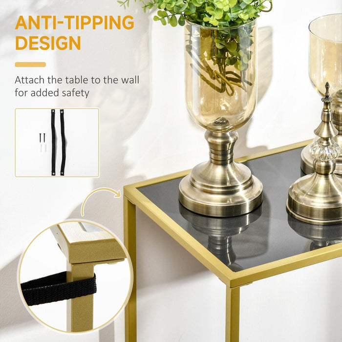 Modern Console Table with Tempered Glass Top and Steel Frame - Black/Gold - Green4Life