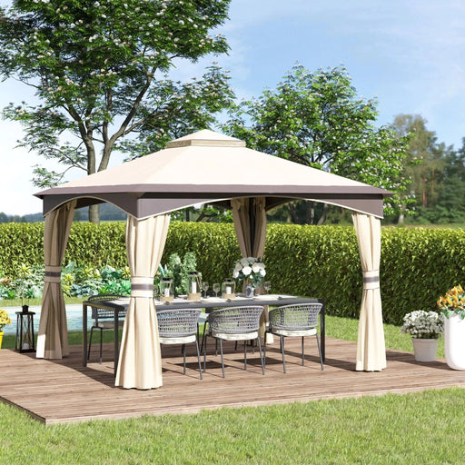 3.2x3.2m Beige Gazebo with Steel Frame, Netting and Vented Roof - Outsunny - Green4Life