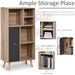 Freestanding Storage Cabinet with 5 Compartments & Wooden Legs 60L x 30W x 121H cm - Grey/Brown - Green4Life