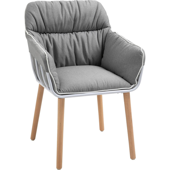 Modern Accent Chair with Thick Padding & Wooden Legs - Grey/White - Green4Life