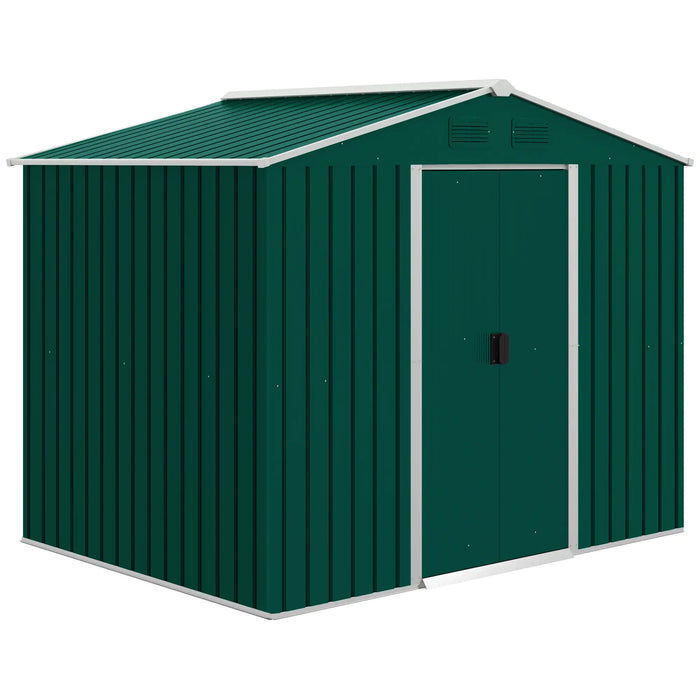 8 x 6 ft (190H x 236L x 174W cm) Garden Storage Shed with Double Doors, Ventilation - Green - Outsunny