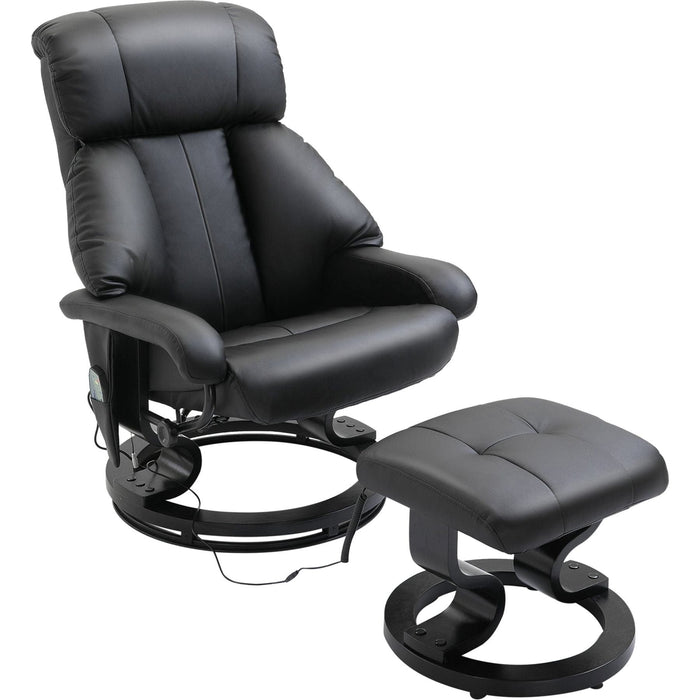 Electric Massage Recliner Chair & Footstool, Faux Leather Upholstery - Black - Green4Life