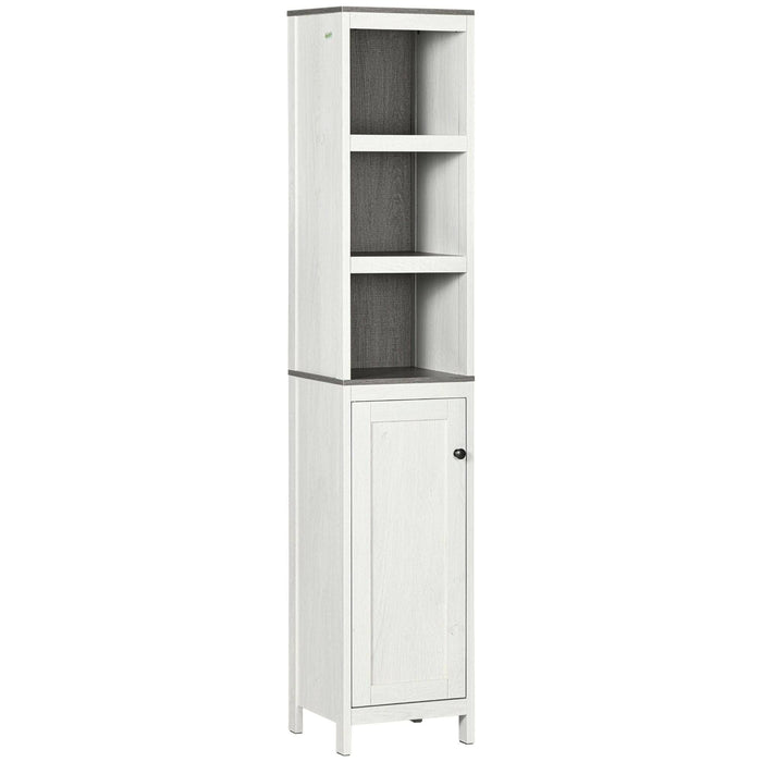 Tall Bathroom Storage Cabinet with 3 Open Shelves and Cupboard - Antique White - Green4Life