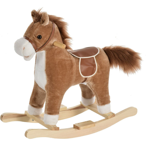 Kids Ride On Plush Rocking Horse with Sound - Brown - Green4Life