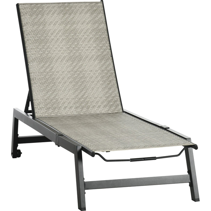 Outsunny Outdoor PE Rattan Sun Lounger with 5-Position Backrest and Wheels for Garden and Poolside Relaxation - Grey/Black - Green4Life