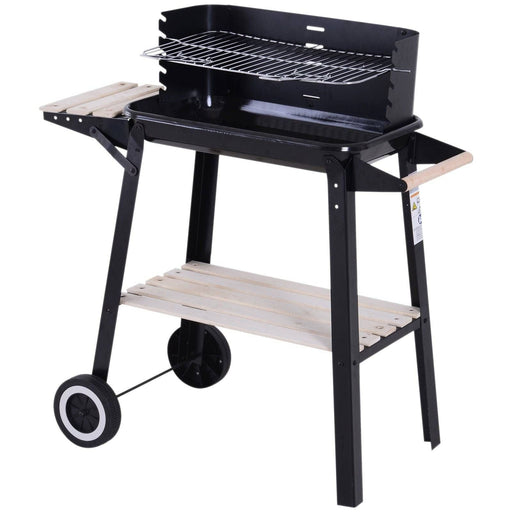Trolley Charcoal Barbecue Grill with Side Trays, Storage Shelf and Wheels - Black - Outsunny - Green4Life