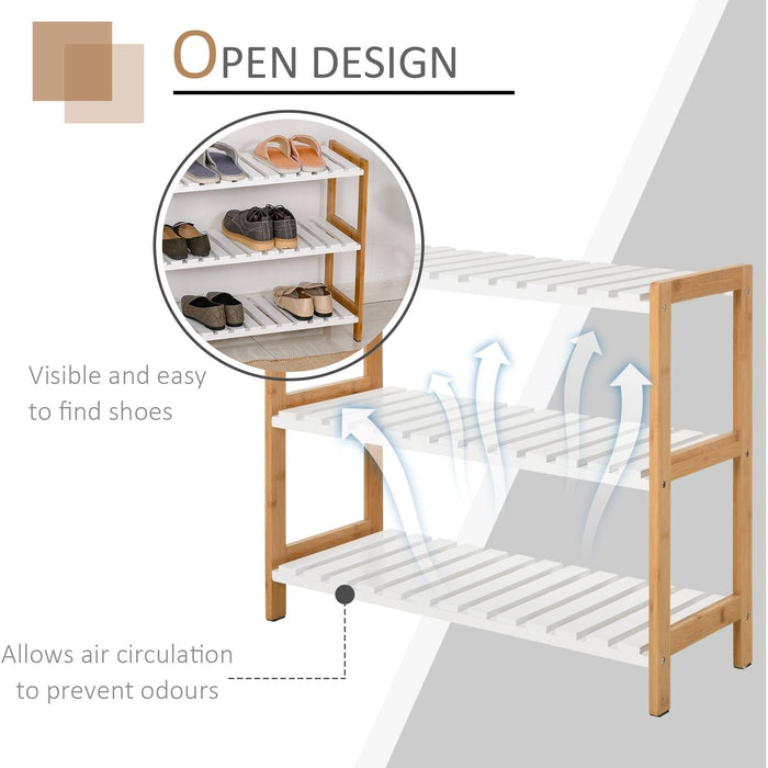 3-Tier Wooden Frame Shoe Rack 70L x 26W x 57.5H cm - Natural/White - Green4Life