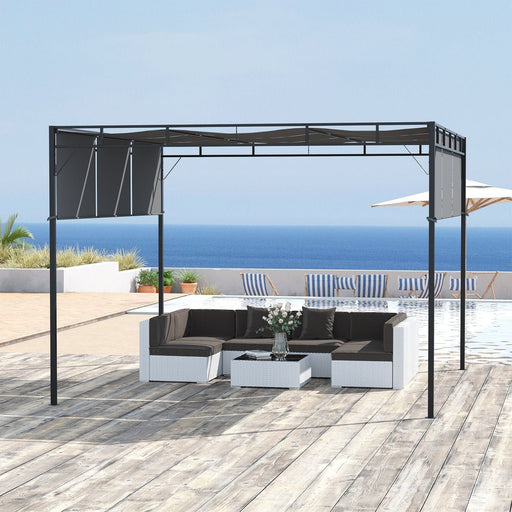 Outsunny Dark Grey 3x3m Steel Pergola with Retractable Roof Canopy - Green4Life
