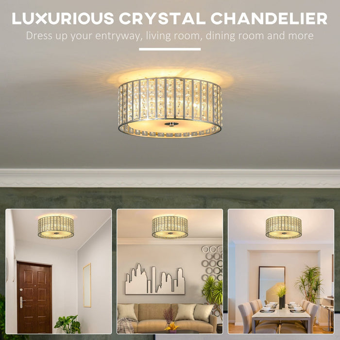 Modern Round Crystal Ceiling Lamp with Double Layer Lampshade - Green4Life