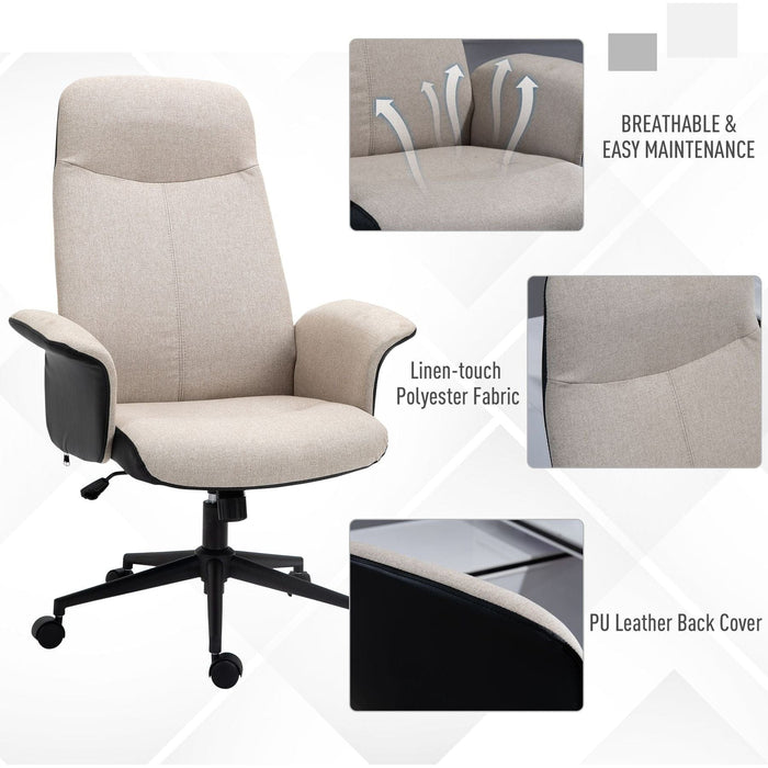 Vinsetto High Back Office Chair, Linen Fabric Upholstery & Adjustable Seat Height - Beige/Black - Green4Life