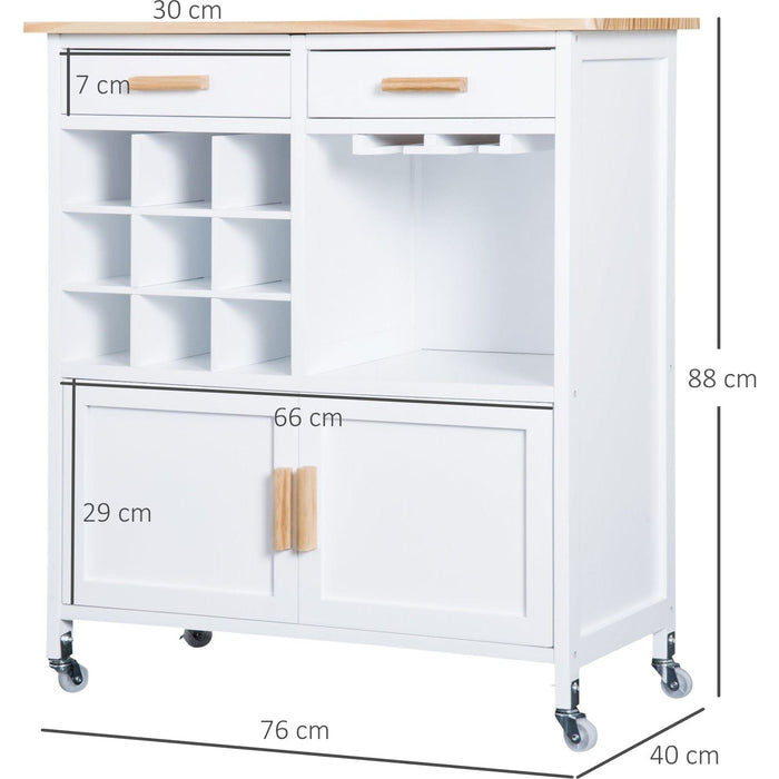 Kitchen Storage Trolley Sideboard with Wine Racks - White - Green4Life