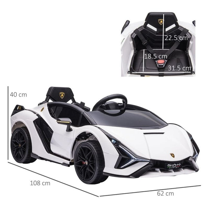 Lamborghini Licensed SIAN Kids Electric Ride-On Car 12V Battery-powered Toy with Parental Remote Control, Lights and MP3 for 3-5 Years Old (HOMCOM) - White - Green4Life