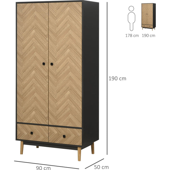 Wardrobe with Inner Shelf, Hanging Rail and 2 Drawers 90x50x190cm - Green4Life