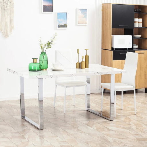 Rectangular Modern Dining Table  with Marble Effect Tabletop for 6-8 People - White - Green4Life